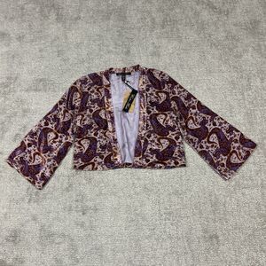 Winter Kate Crop Cardigan Womens Small Purple Silk Blend Velvet Burnout Jade New